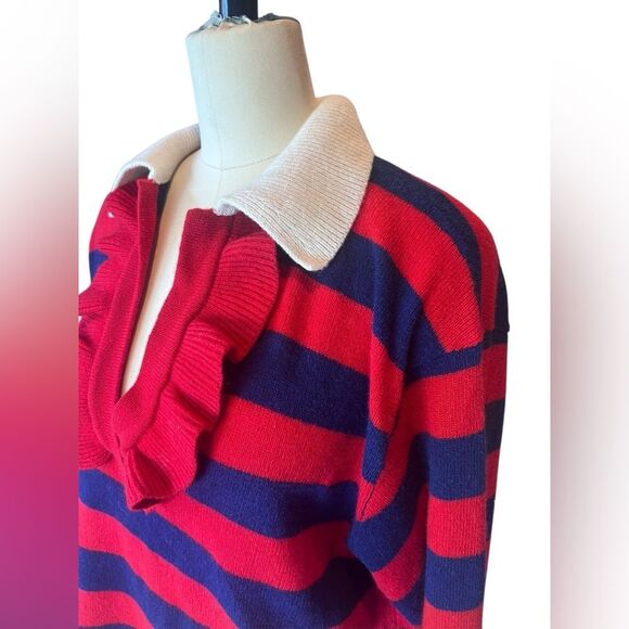 Philosophy di Lorenzo‎ Serafina Navy/Red Stripe Ruffle Sweater size 6 $530 - Picture 5 of 9